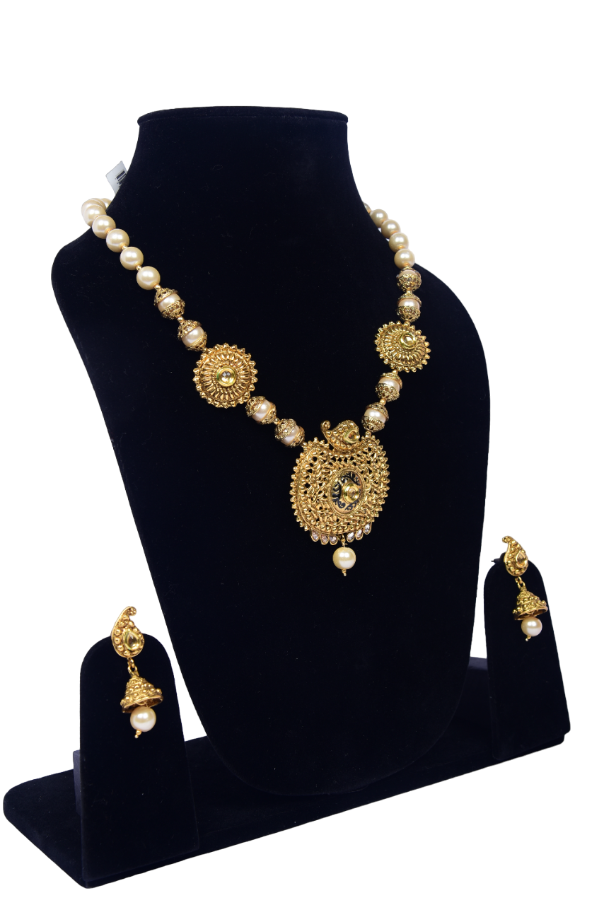 Namokriti Antique Gold Pearl Necklace Set – Traditional Elegance for Every Occasion